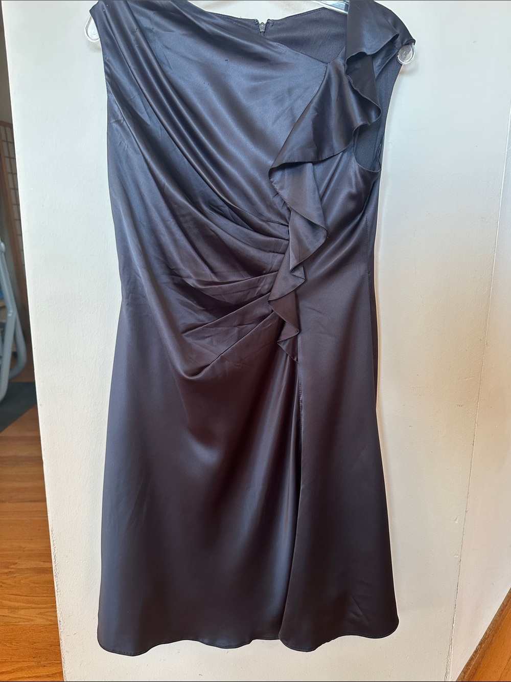 Evan Picone One-Shoulder Ruffle-Accent Evening Dress in deep blue